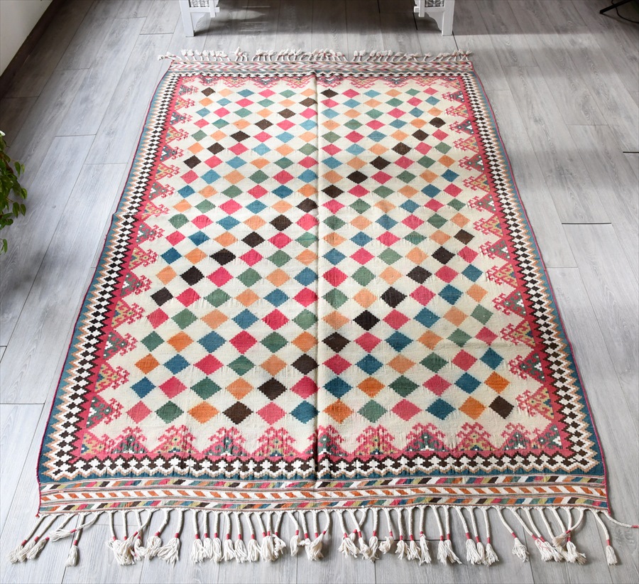 オールドキリム・シラーズ/カリヨラ 241x152cm ポップなカラフルダイヤ