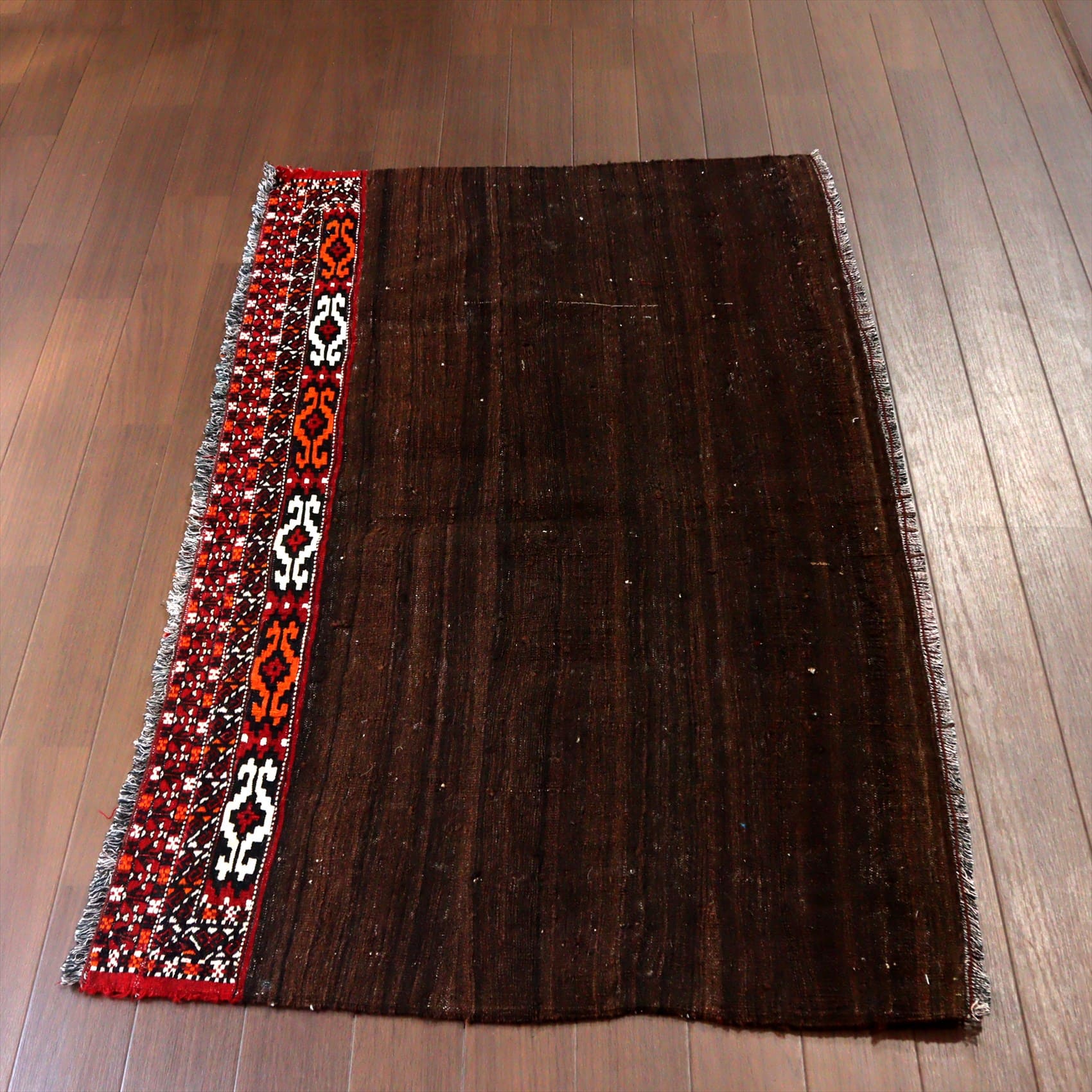 オールドキリム/トルクメン・ヤムート73×124cm 収納袋チュアルを開いたフラグメント　ブラウン/レッド