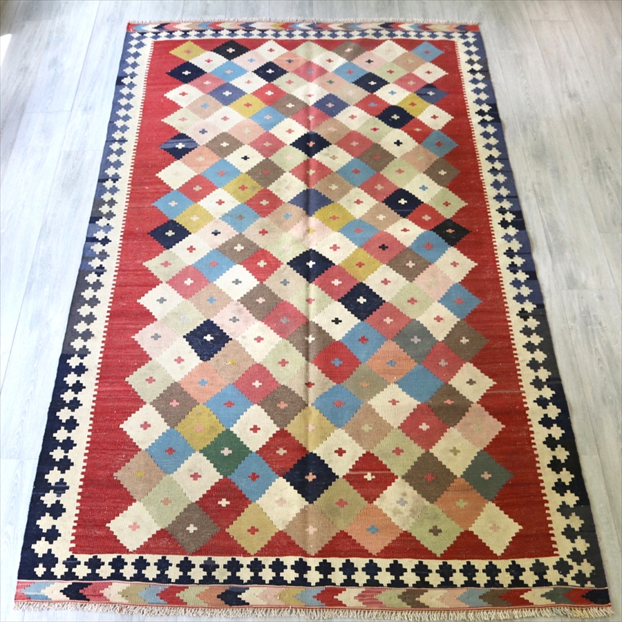 オールドキリム・シラーズ/カリヨラ /カシュカイ族の伝統柄・カラフルなタイルモザイク