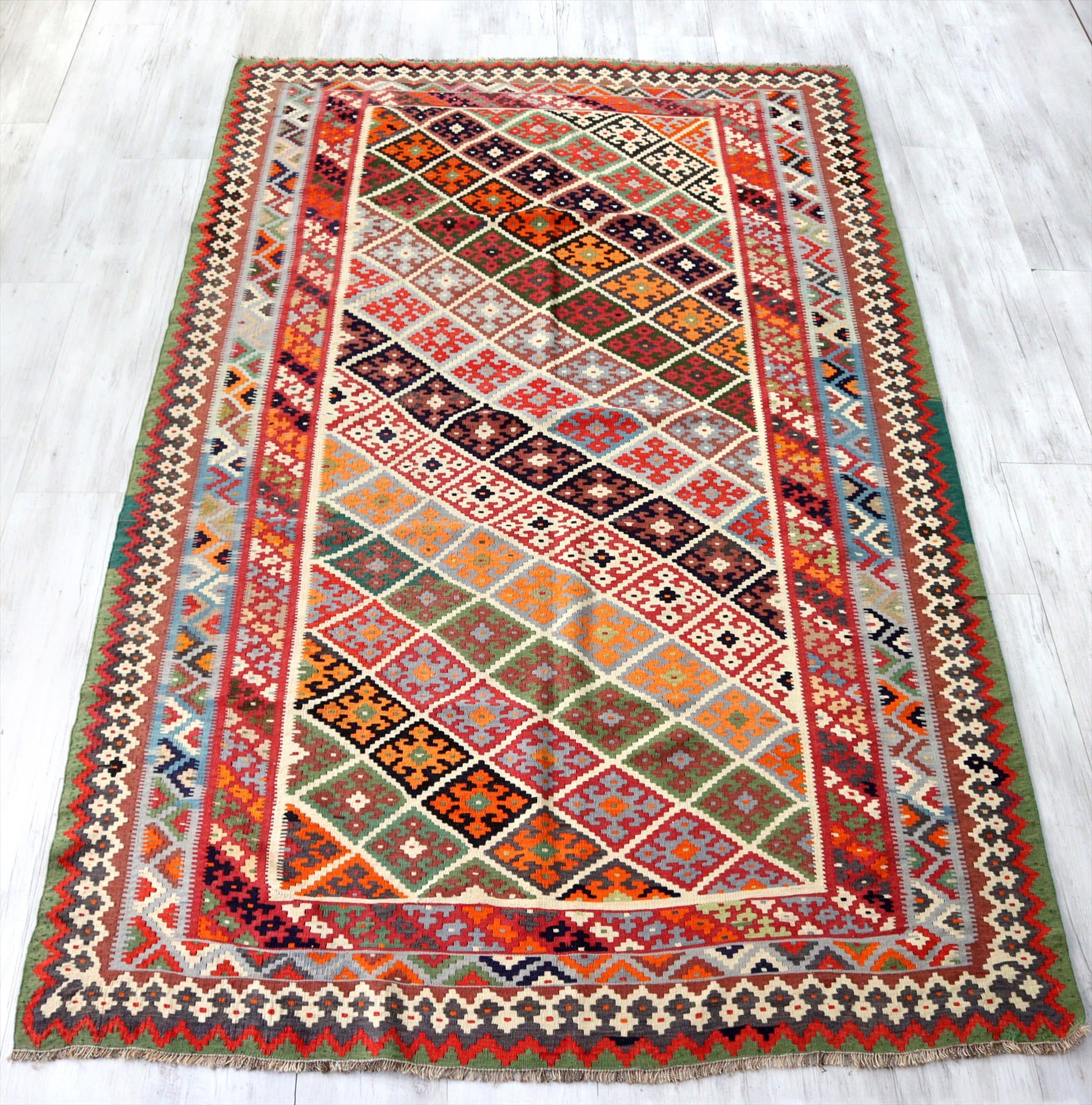 オールドキリム・シラーズ　カシュカイ族295×172cm 連なるひし形ドラゴンモチーフ