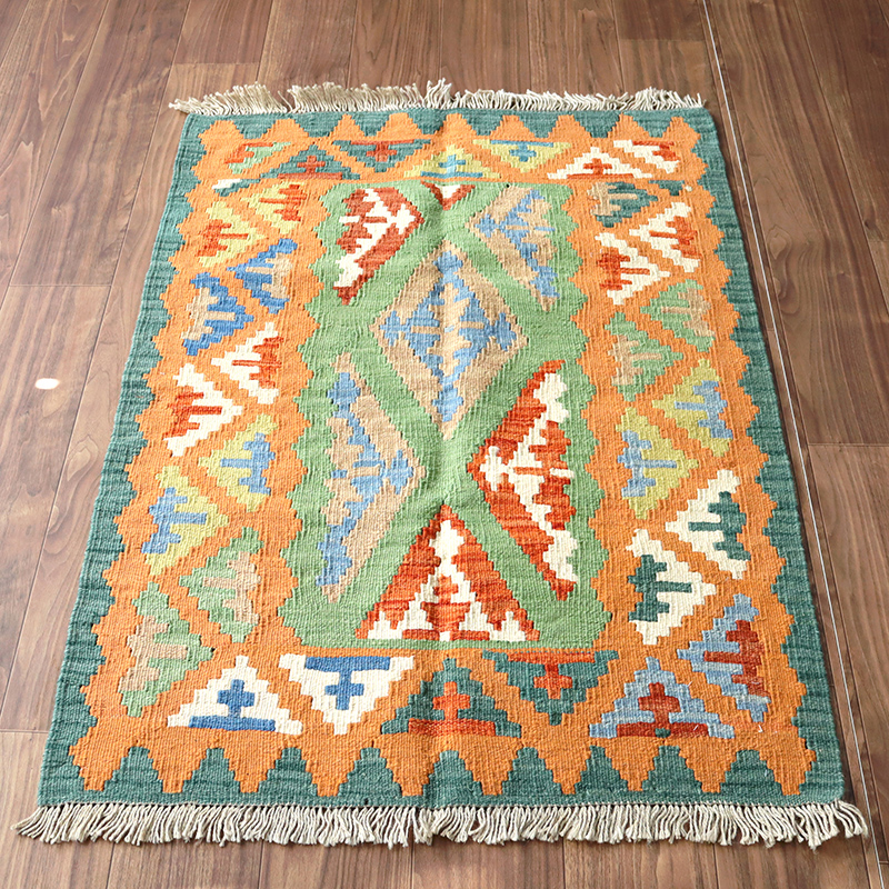 イラン手織りキリム カシュカイキリム117×84cm グリーン＆オレンジ