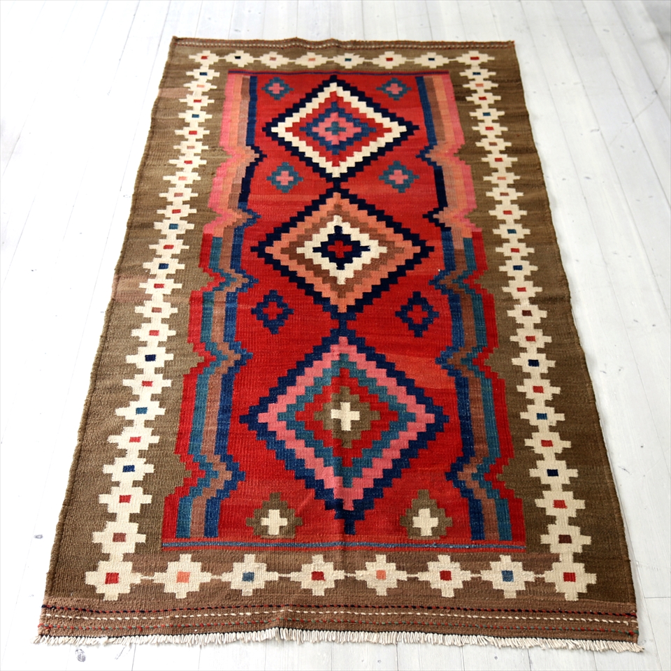 オールドキリム・シラーズ218×107cm ハムセ連合/ジグザグのひし形　草木染め