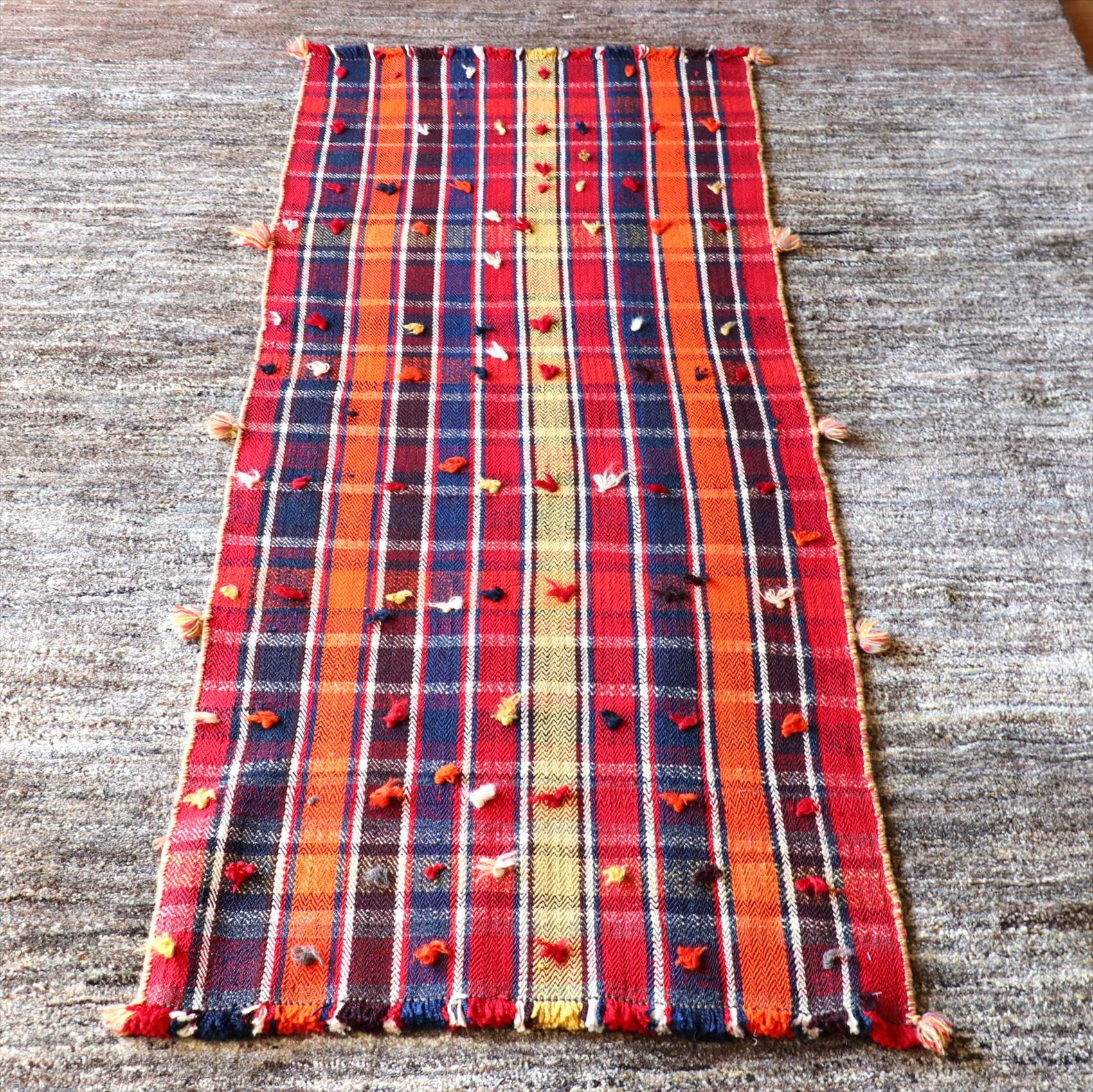 オールドジャジム　テント布174×71cm レッド オレンジ ネイビー イエローのチェック柄