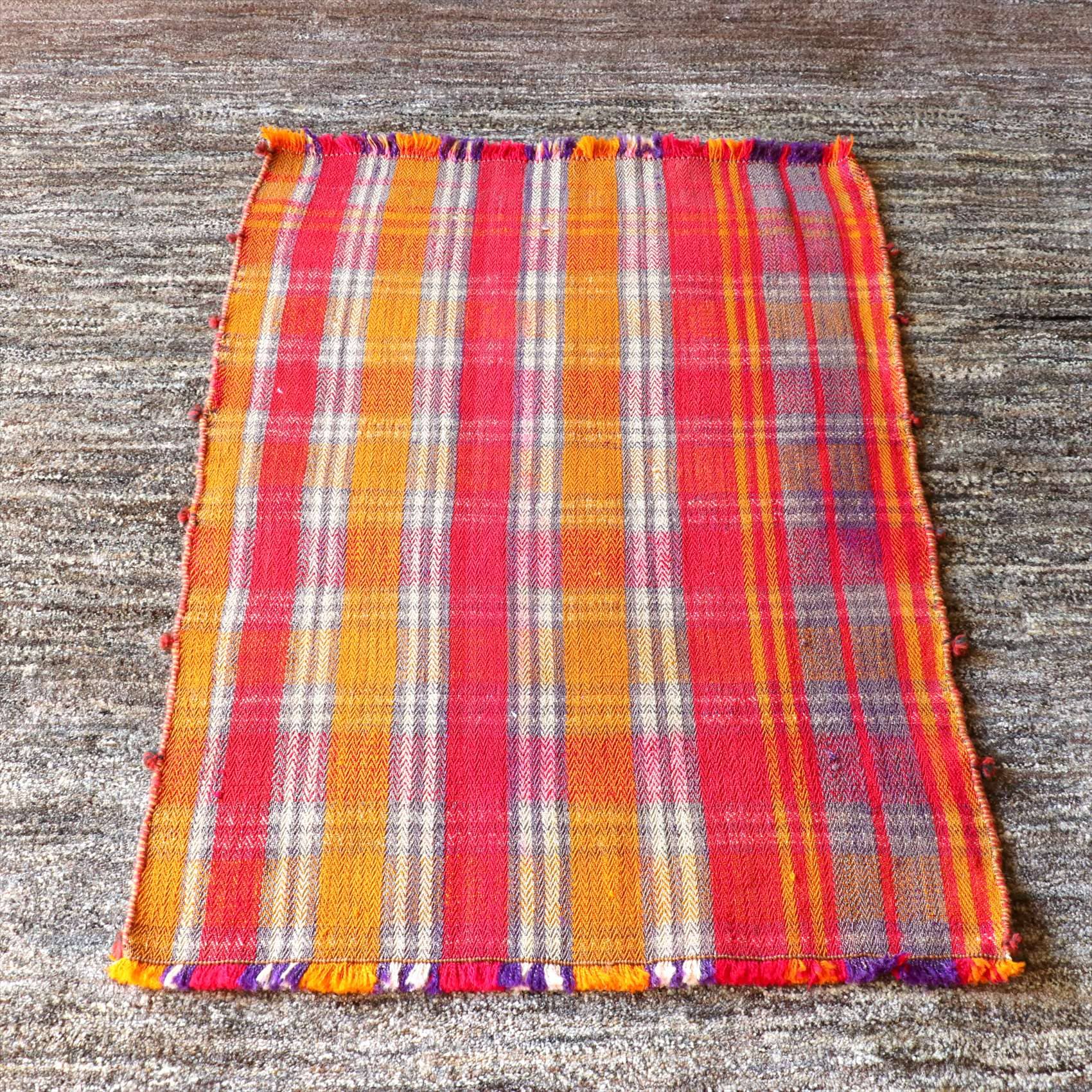 オールドジャジム　テント布103×79cm オレンジ ピンク パープルのチェック柄