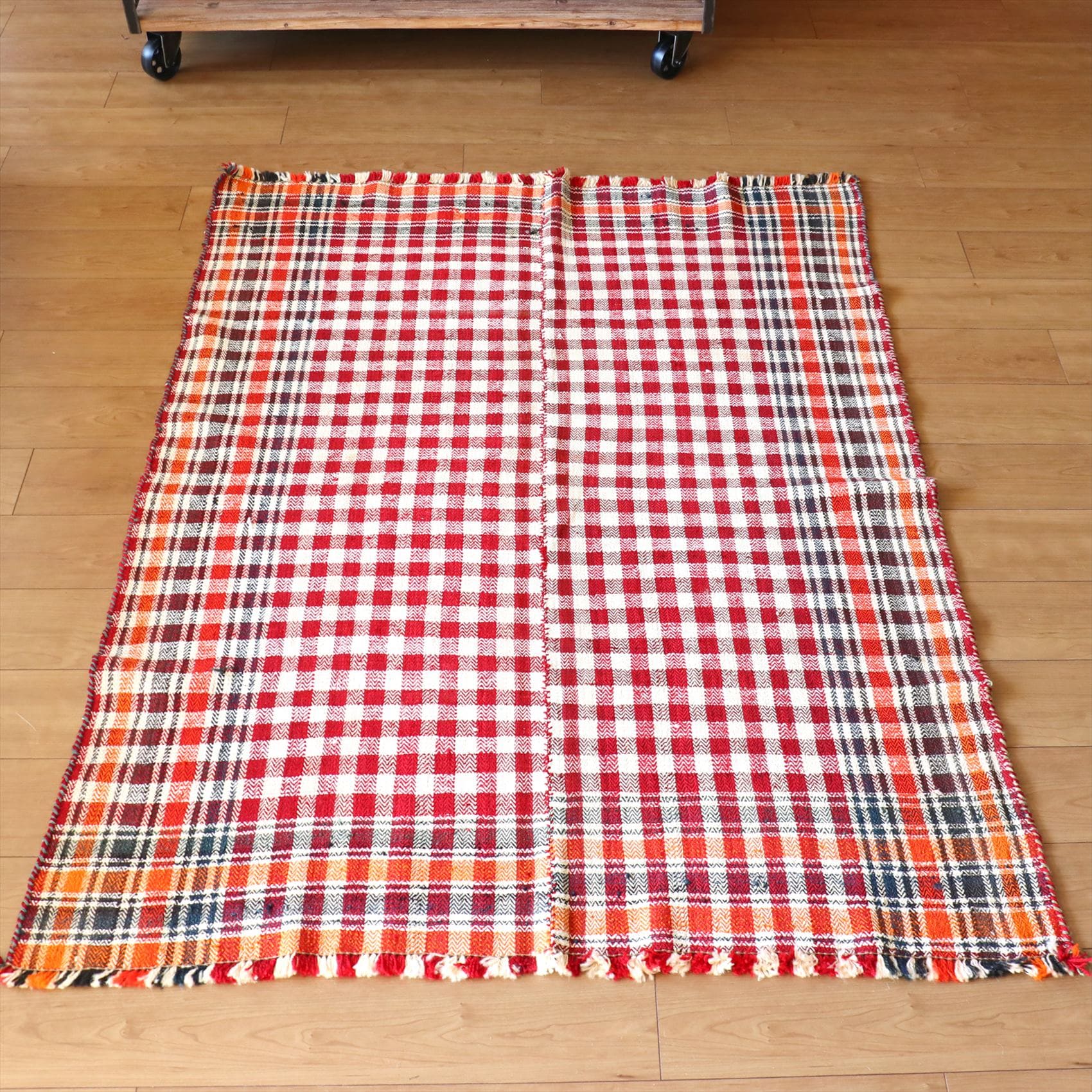 オールドジャジム　テント布160×123cm レッド オレンジ ネイビーのチェック柄