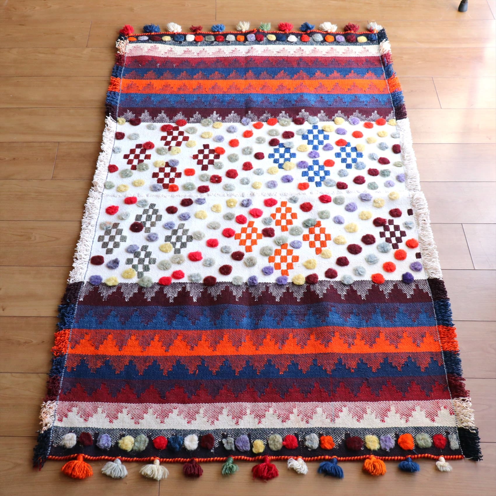 オールドジャジム　テント布83×142cm ポンポンとジグザグストライプ