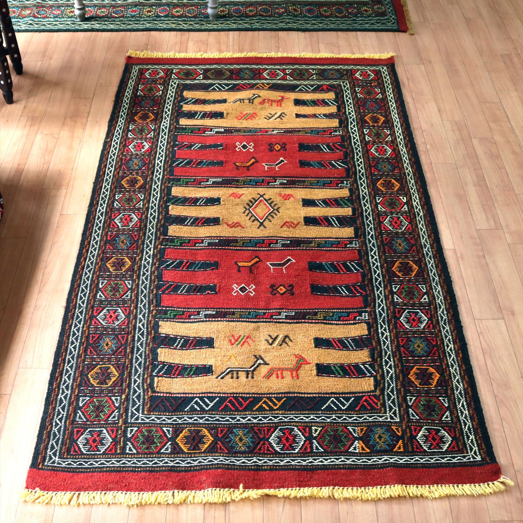 グチャン イランの手織りキリム174×98cm 幾何学モチーフのジジム