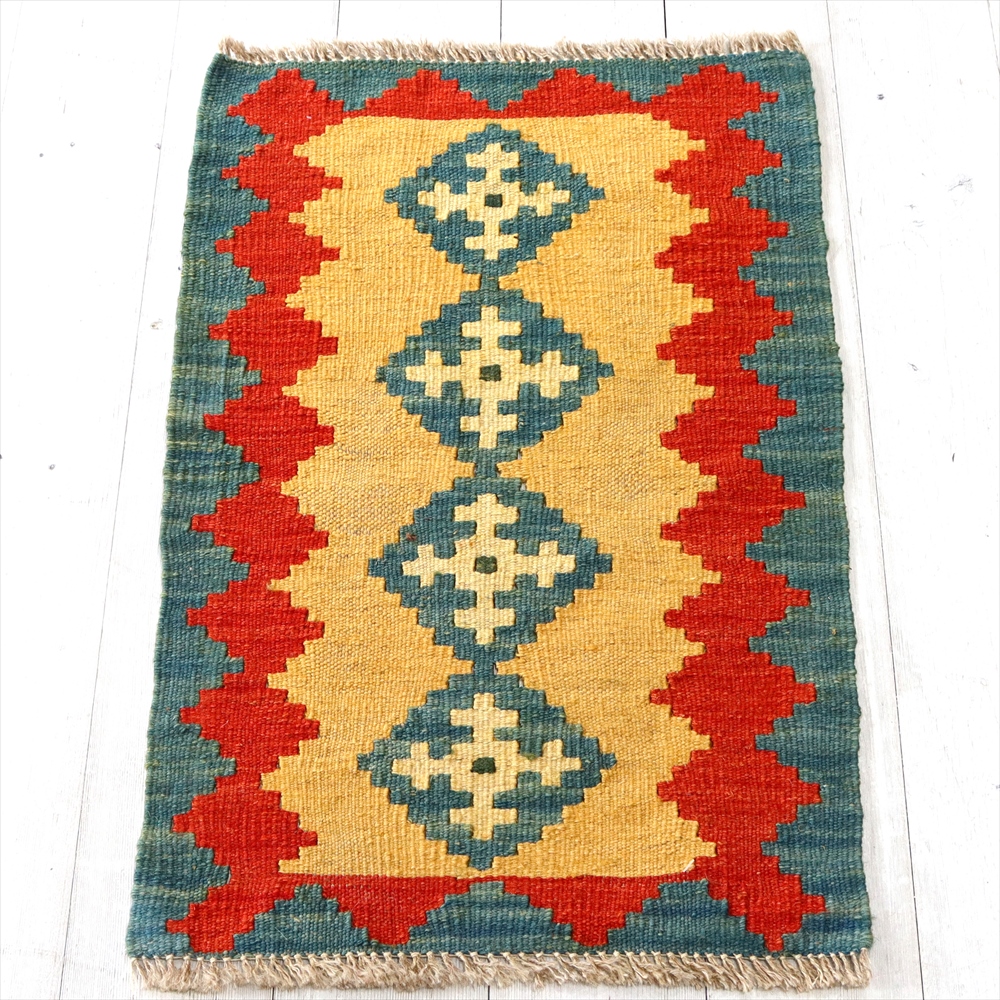 カシュカイ族の手織りキリム・シラーズ 63×40cm 発色のよいカラフルモチーフ