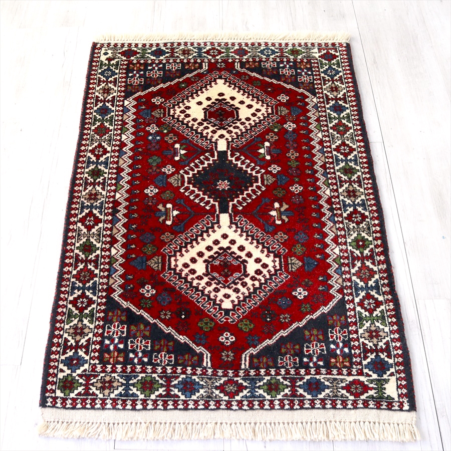 トライバルラグ・部族絨毯/イラン南部ヤラメ　Yalameh 121×82cm レッド/ネイビー ドラゴンの爪