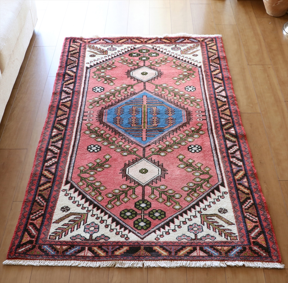 トライバルラグ・イラン西部ハマダン161×99cm ピンク＆ブルー