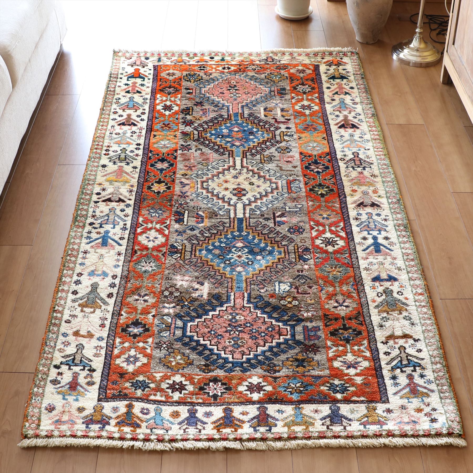 トライバルラグ・カシュカイ族193×102cm ５つのドラゴンモチーフ/踊る女性たち