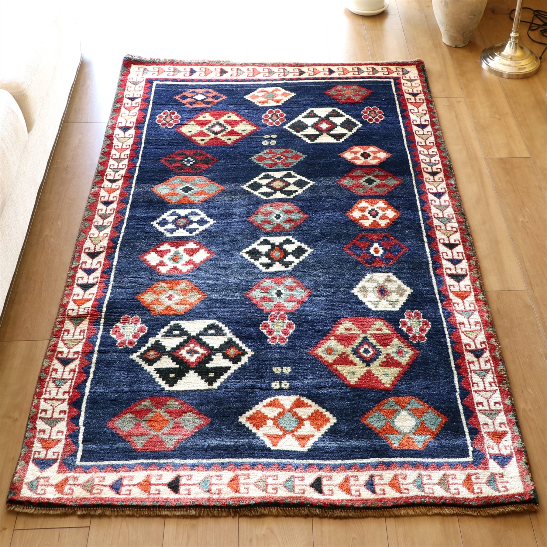 トライバルラグ・カシュカイ族172×105cm コバルトブルー　ベレケットモチーフ