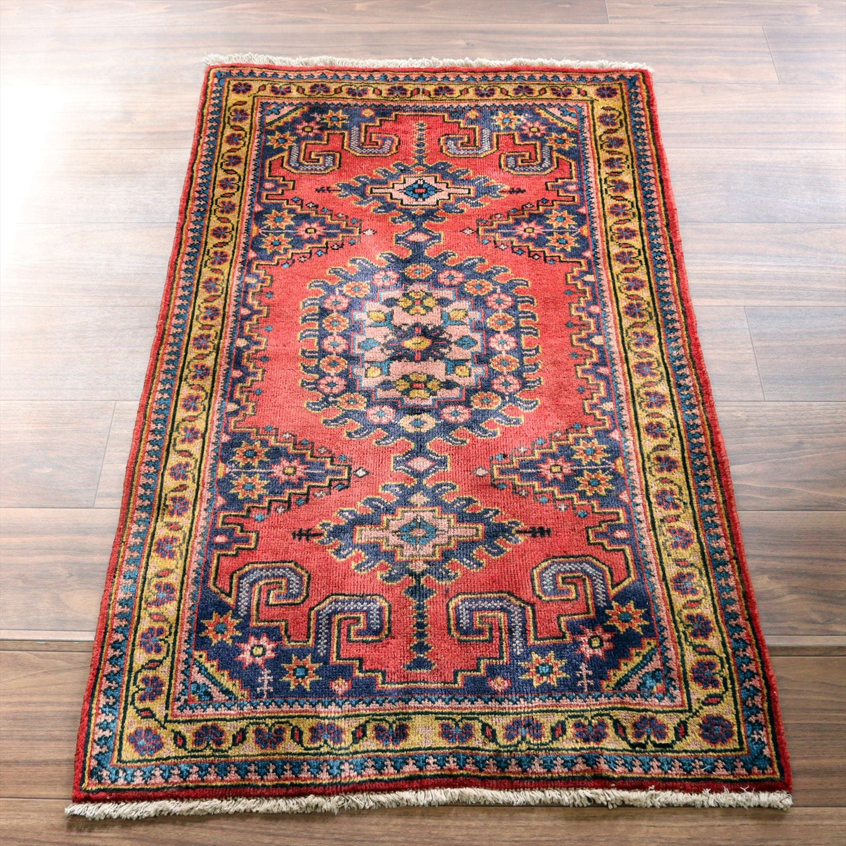 部族絨毯　トライバルラグ110×64cm 変形メダリオン　ハマダン