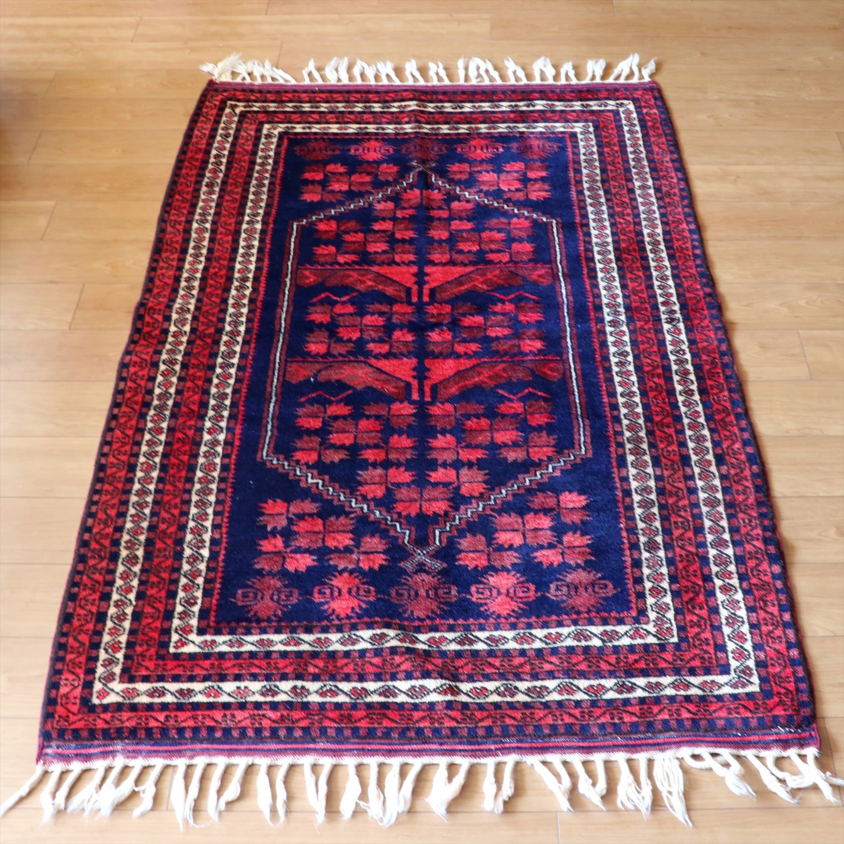 ヤージベディル　トルコ絨毯/トライバルラグ186×112cm ブルー＆レッド