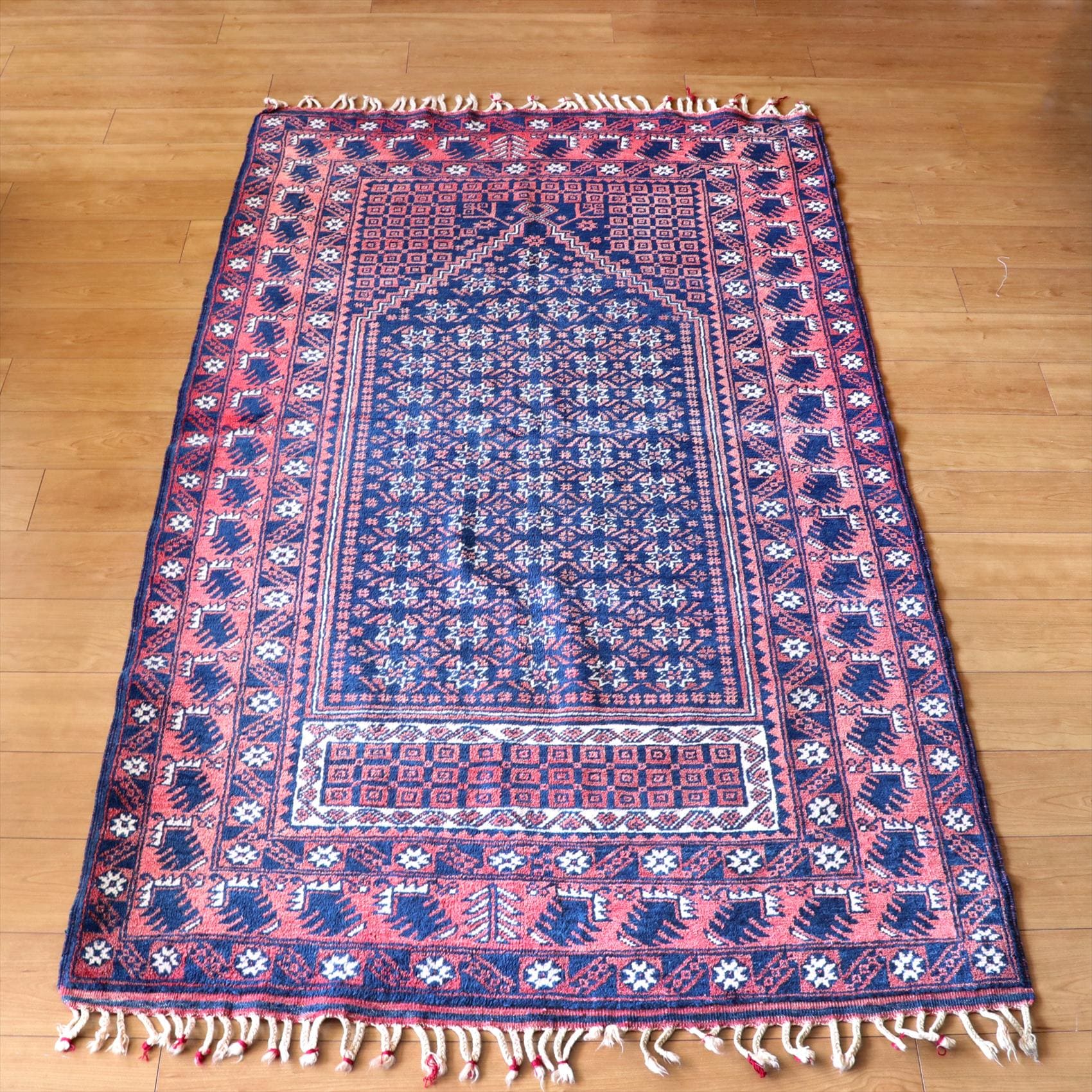 トルコじゅうたん・トライバルラグ　ヤージベディル213×121cm ミフラープ　ブルー＆レッド