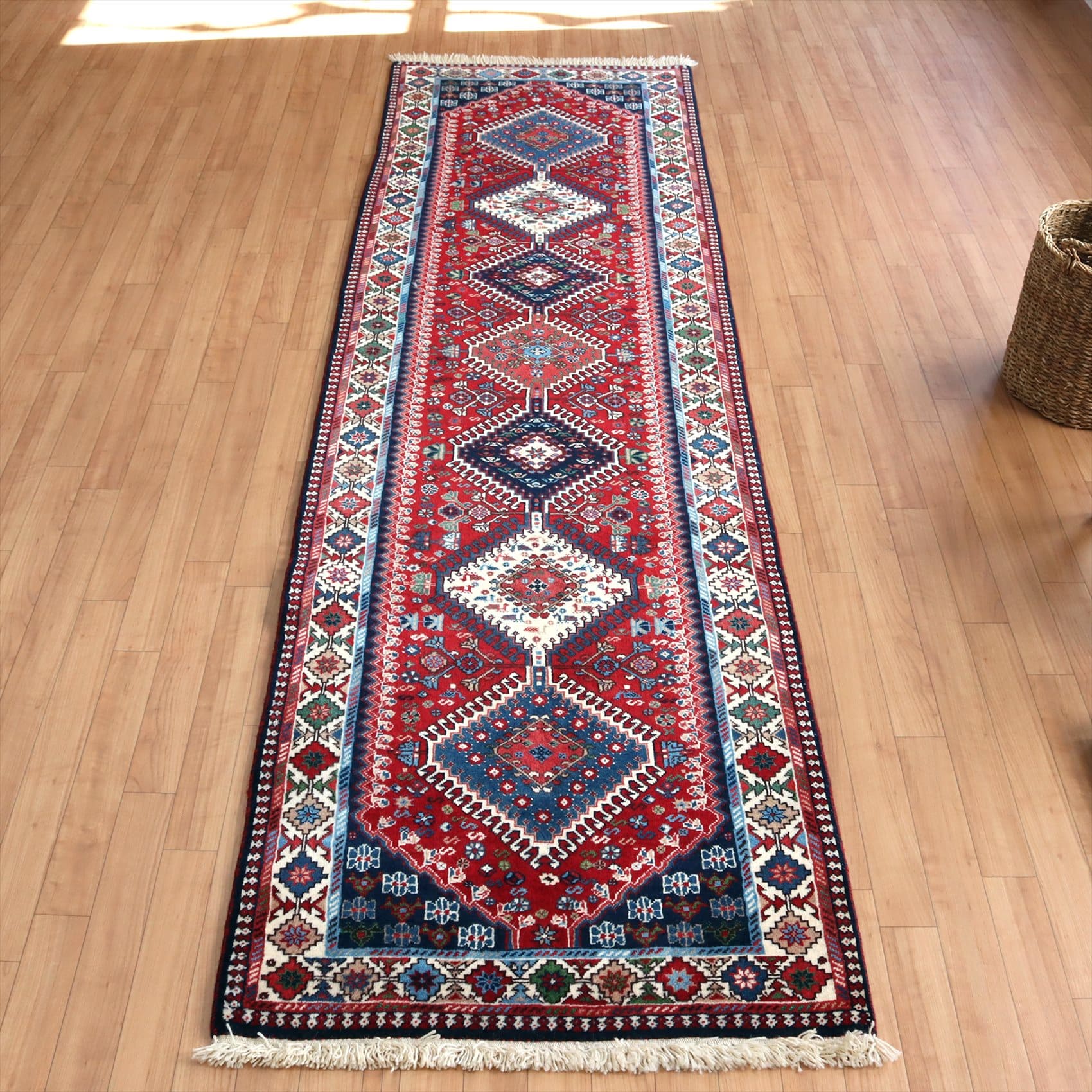 トライバルラグ ヤラメ295×80cm ７つのドラゴンとダイヤの額縁デザイン