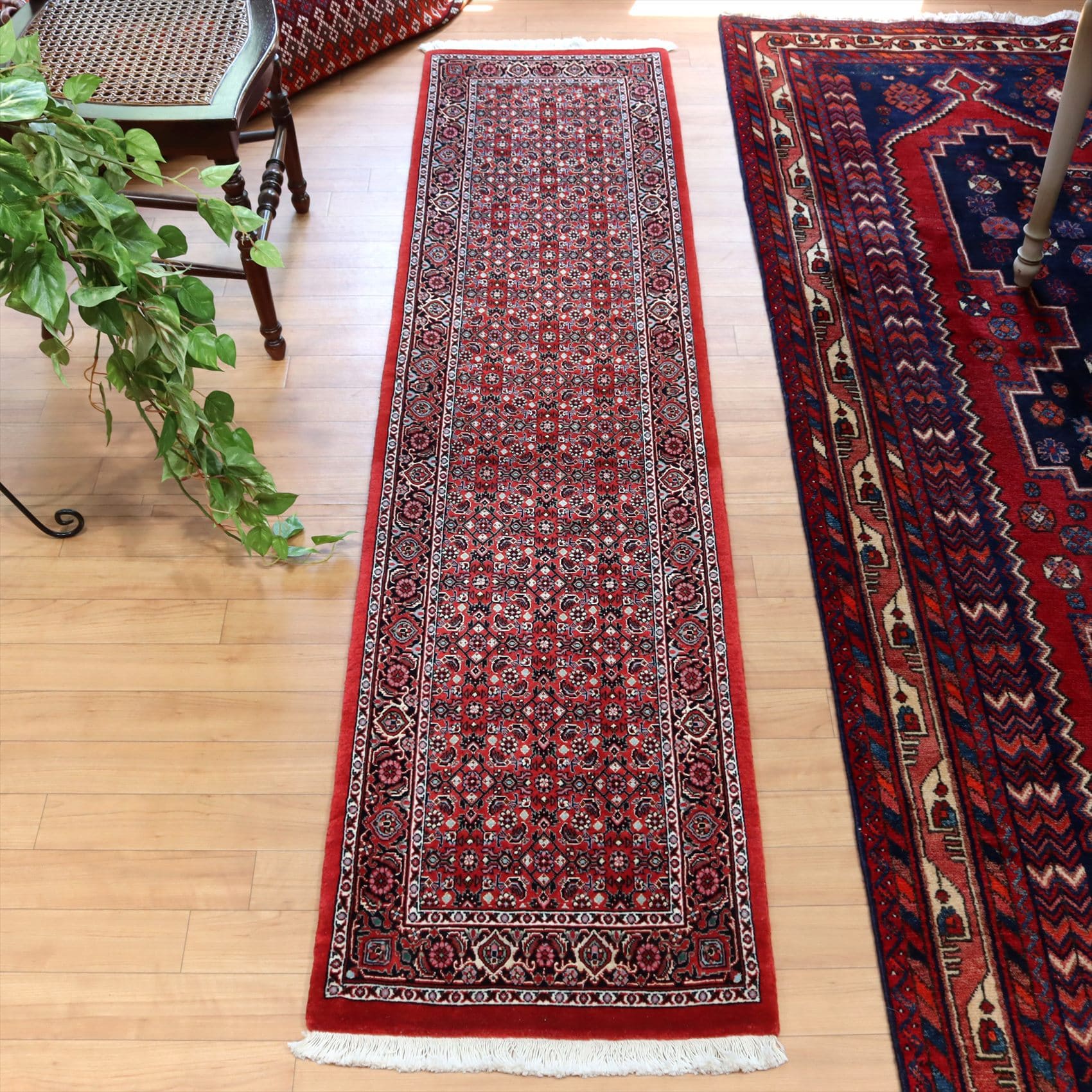 手織り絨毯 ビジャール204×50cm レッド 細かいヘラート文様