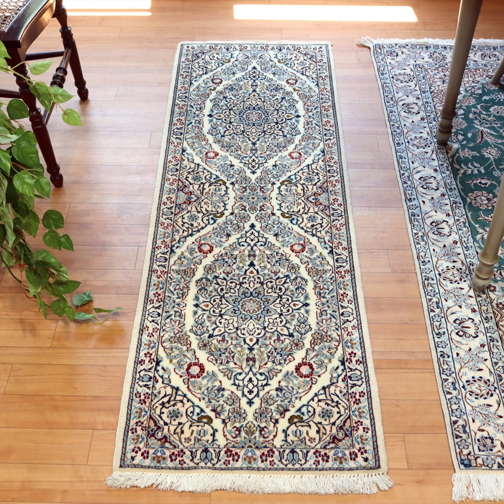 ペルシャ絨毯 ナイン産151×51cm アイボリー