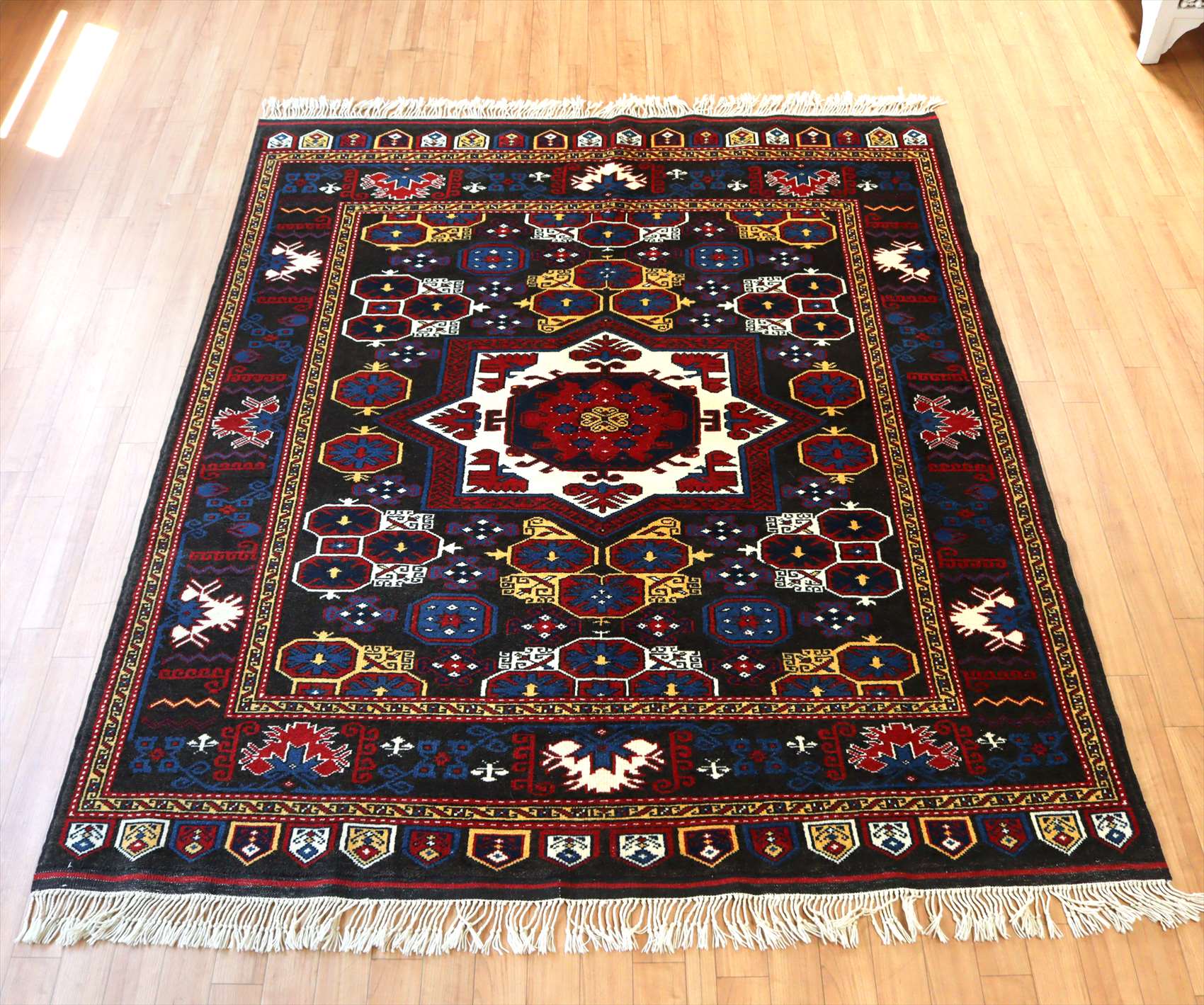 トルコの手織りのじゅうたん・ウール100%の新しいカーペット・ラグ/コンヤ・アンティーク・リプロダクション /鳥と星/Turkish Handweaven Carpet