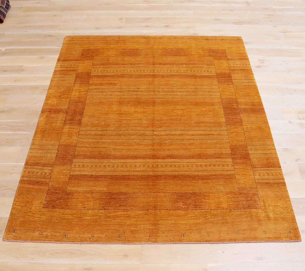 ギャッベ/ロリアタシュLoriAtash　ギャベ　最上級の織り　大きい手織りラグ　大型ルームサイズ イエロー＆オレンジ・スクエアデザイン　生命の樹