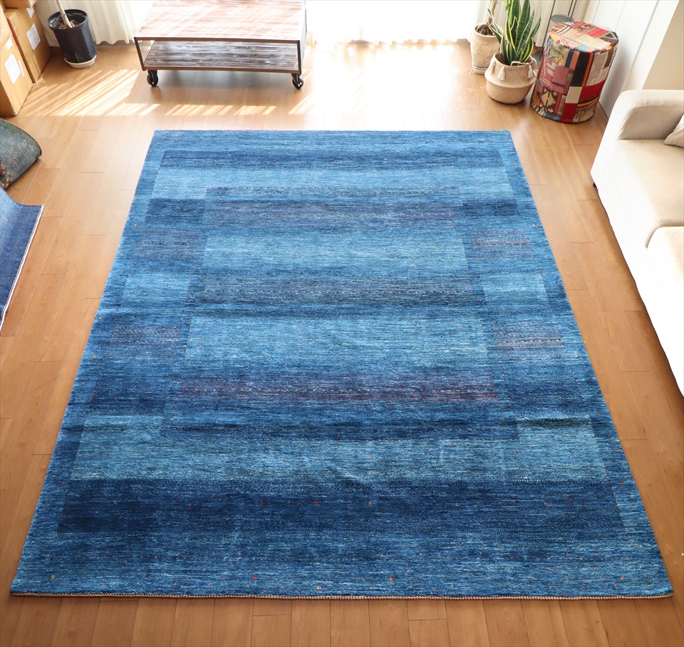 ギャッベ・ロリアタシュ LoriAtash・最高級の細かな織り・大型ルームサイズ306x253cm ブルーグラデーション・カラフルドット・生命の樹