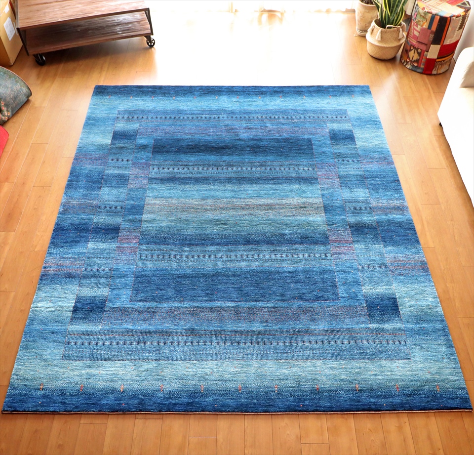 ギャッベ・ロリアタシュ LoriAtash・最高級の細かな織り・大型ルームサイズ288x253cm ブルーグラデーション・カラフルドット・生命の樹