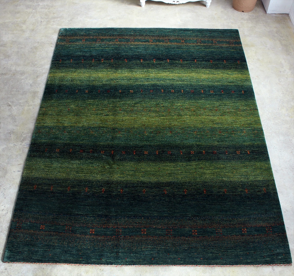 ギャッベ　ギャベ　イラン直輸入カシュカイ族手織りラグ・ロリアタシュLoriAtash/大型ルームサイズ グリーン・グラデーション・スクエアモチーフ・・植物のモチーフ