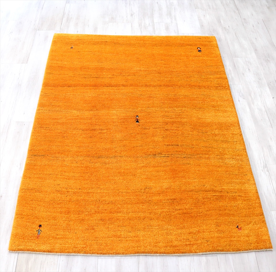 ギャッベ・ザフラ　カシュカイ族の手織りラグ イエロー　動物と子供のモチーフ