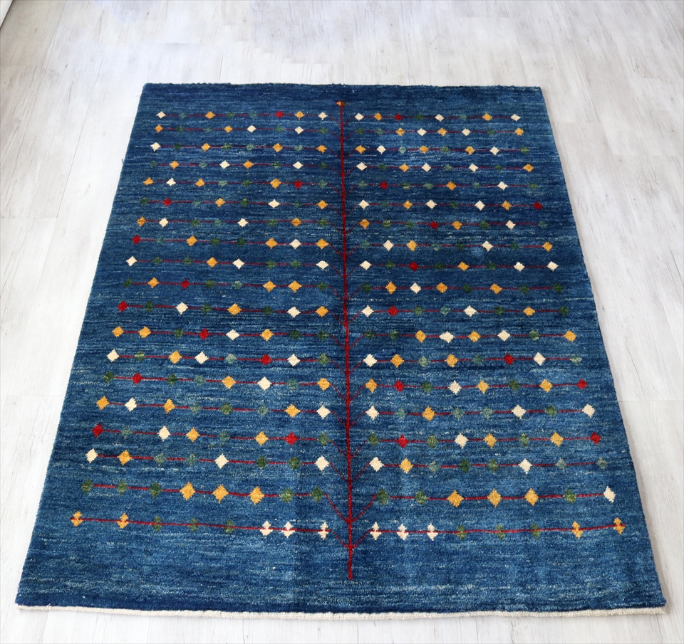 ギャッベ イラン直輸入 ノマド センターラグサイズ199×144cm ブルー/生命の樹