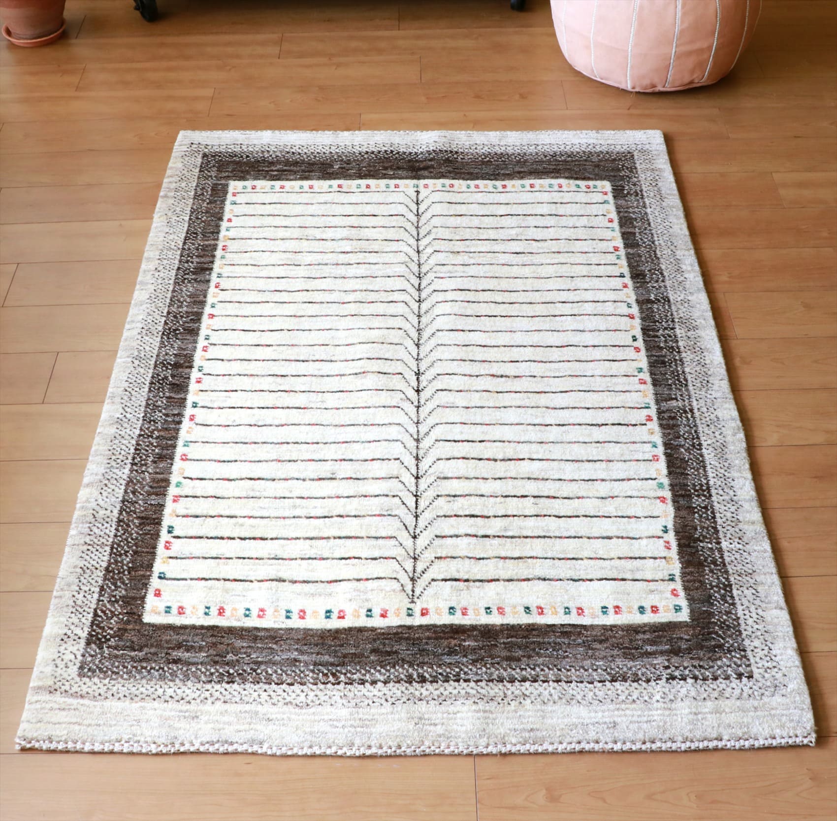 ギャッベ　シューウリ/Schuli 163×119cm ナチュラルアイボリー/ブラウン　生命の樹