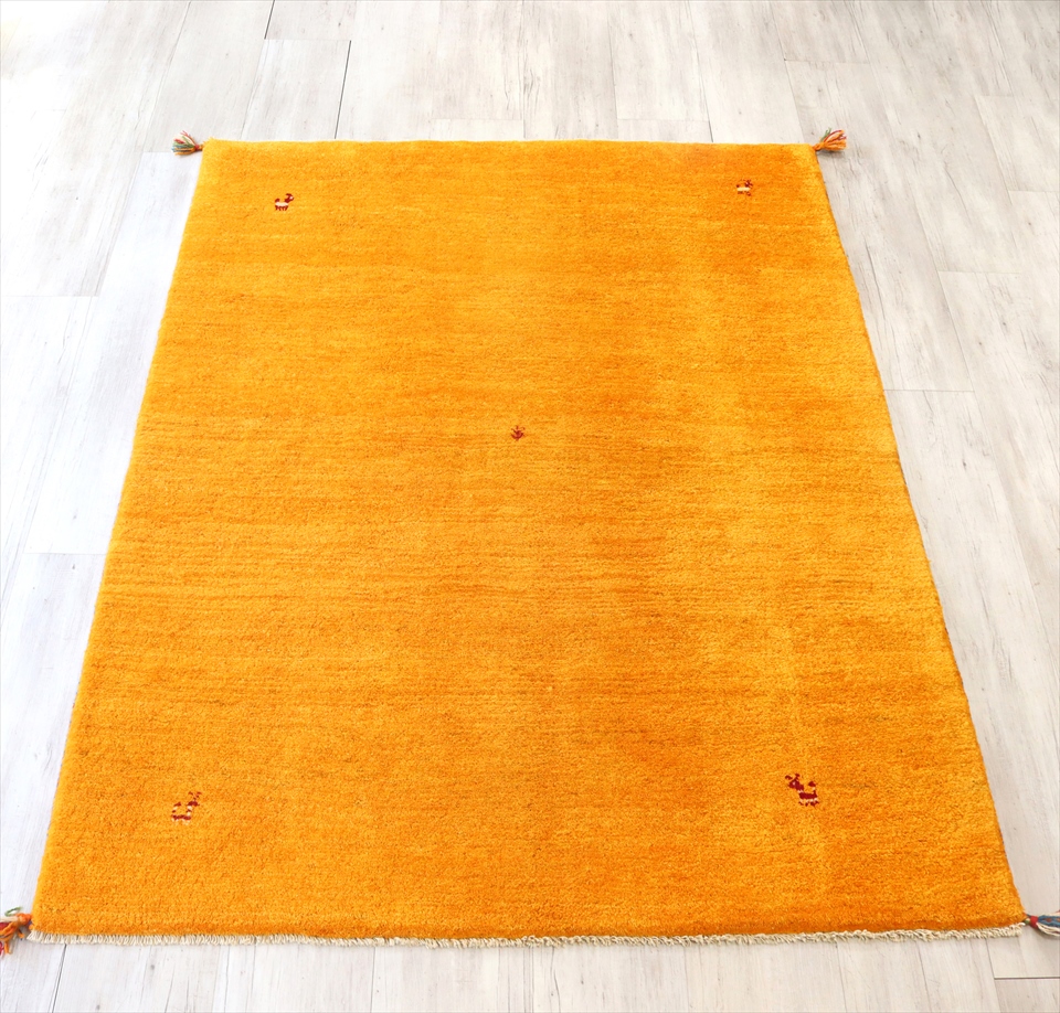 ギャッベ　イラン製　カシュガイ族手織り　センターラグサイズ195×150cm イエロー　動物モチーフ