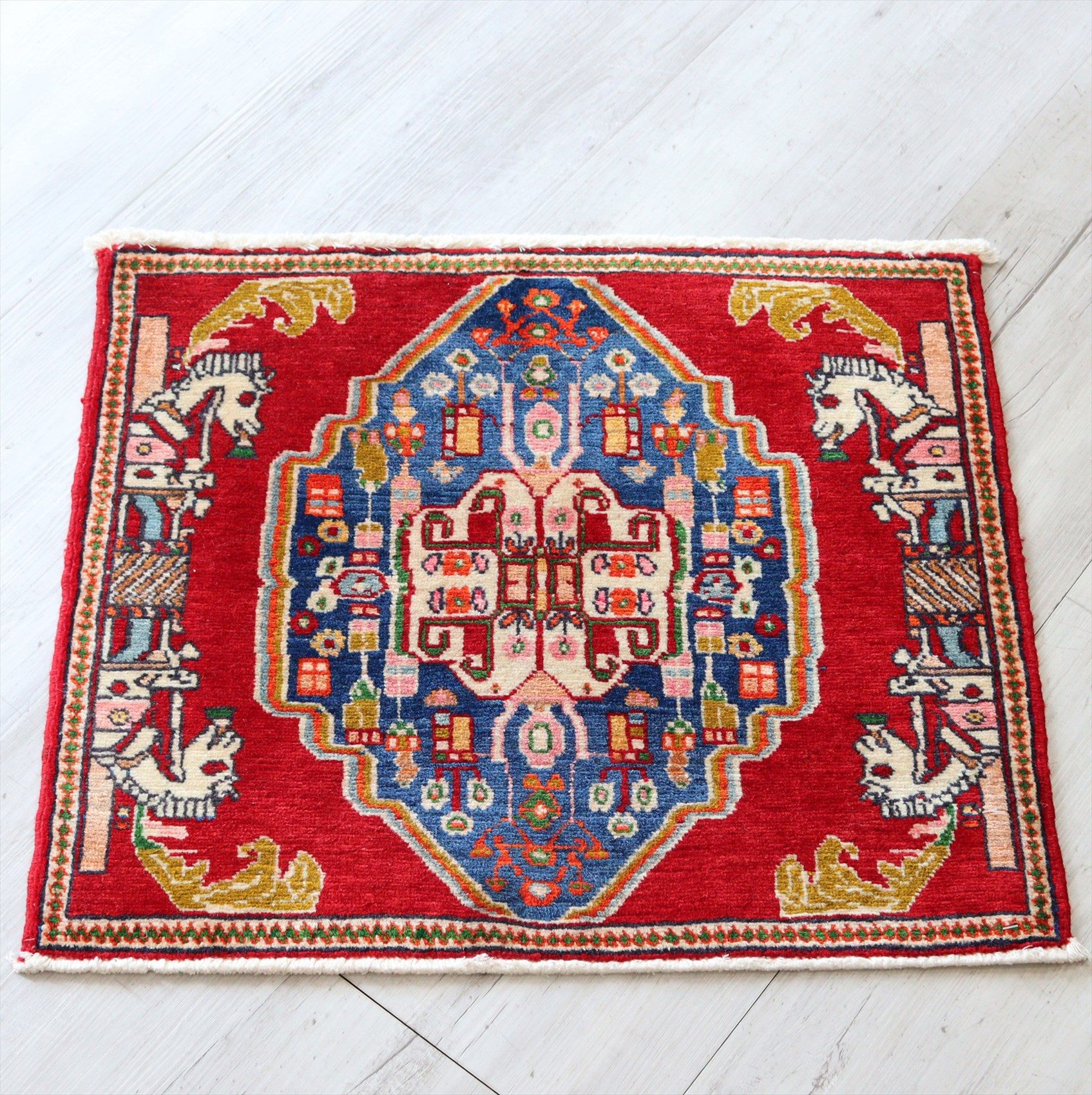 トライバルラグ・オールドギャッベ52×60cm ポシュティ・カシュカイ族/レッド・ブルー