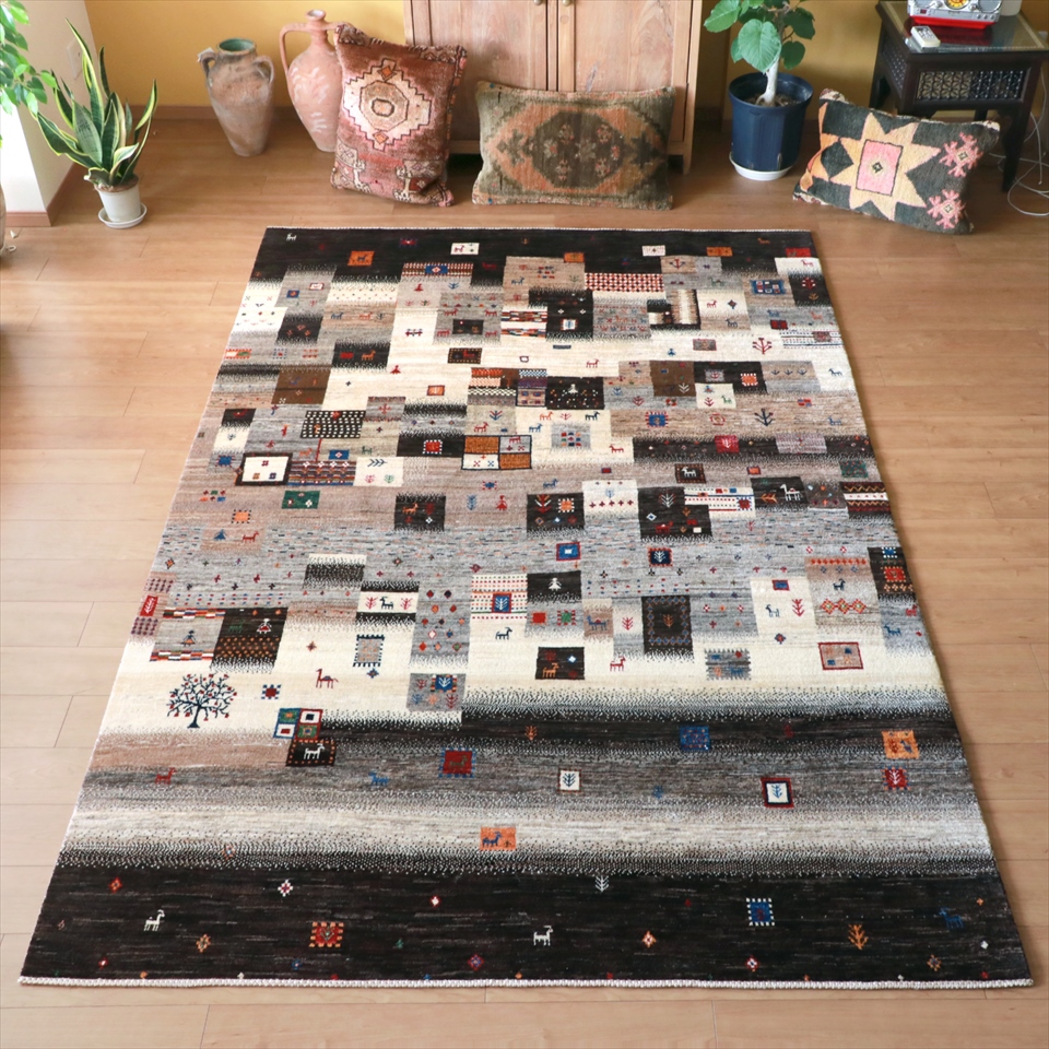 Gabbeh Nowbaft　ギャッベ/ノウバフト274×185cm モノトーンのモザイクタイル