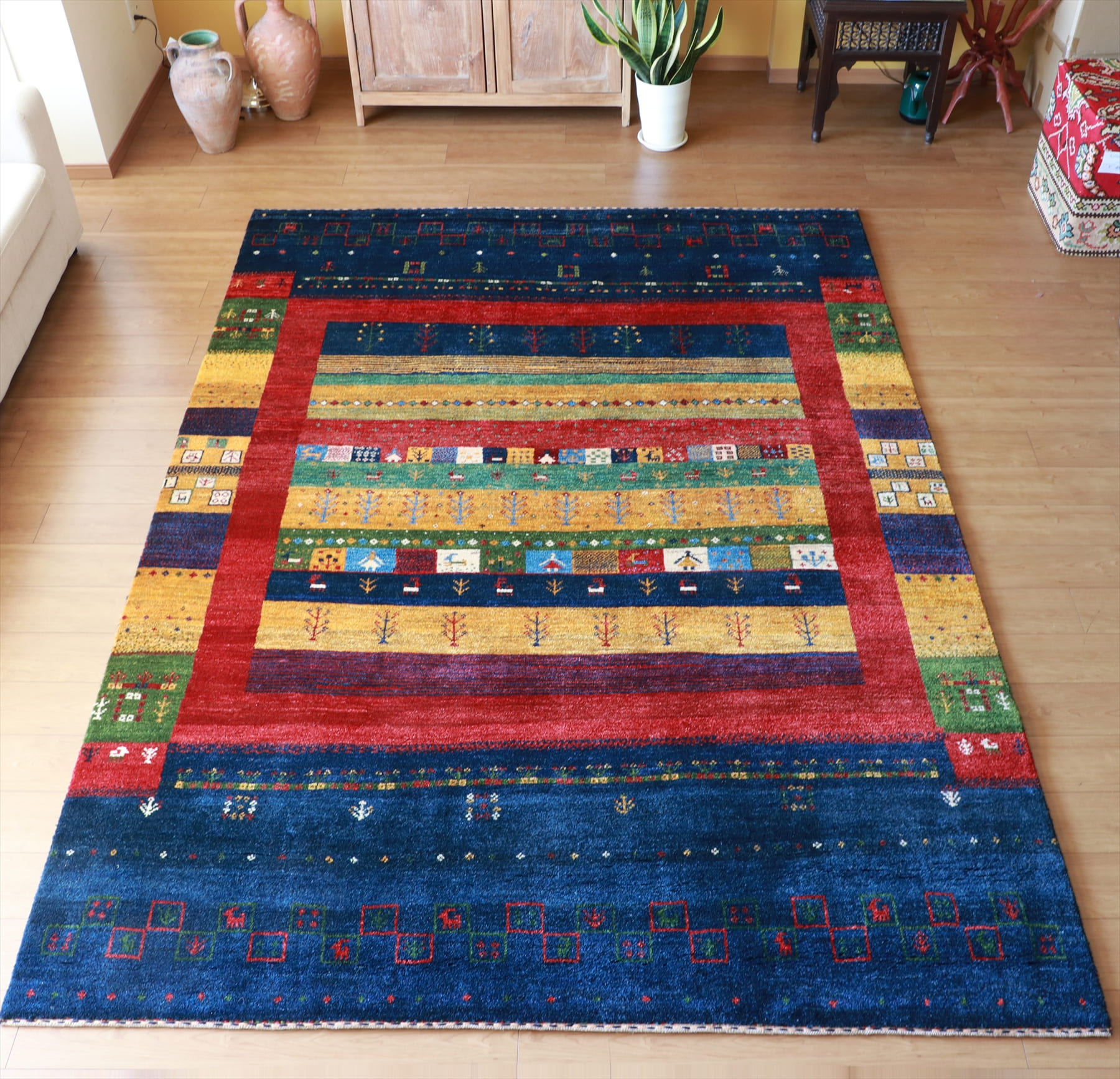 Gabbeh Banafsheh ギャッベ　バナフシェ278×202cm イエロー＆レッド　ネイビーブルー