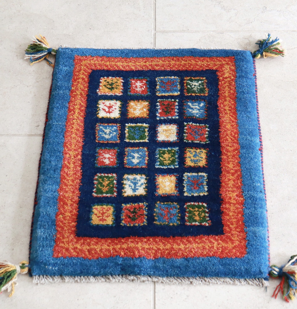 ギャッベ　玄関マット　ブルー55×44cm タイル