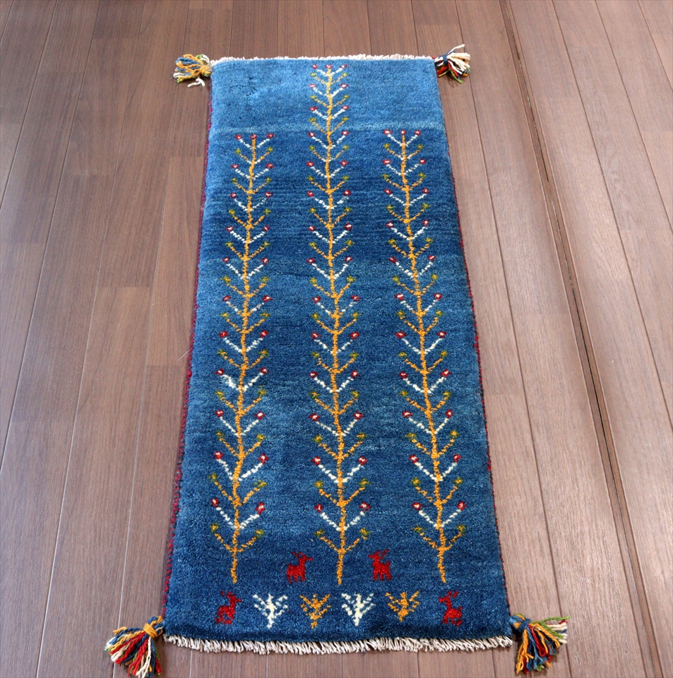 ギャッベ　細長サイズ　ブルー114×42cm 生命の樹