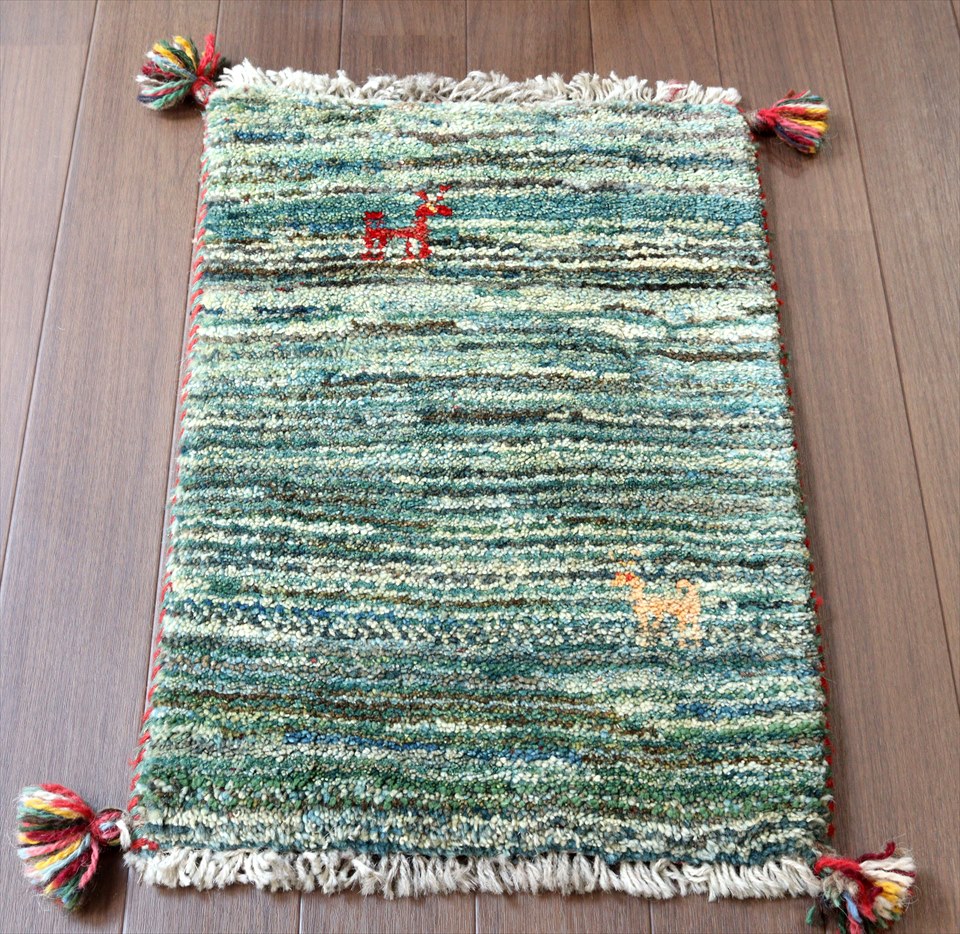 ギャッベ　ミニサイズ　ブルーグリーン57×37cm ボーダー