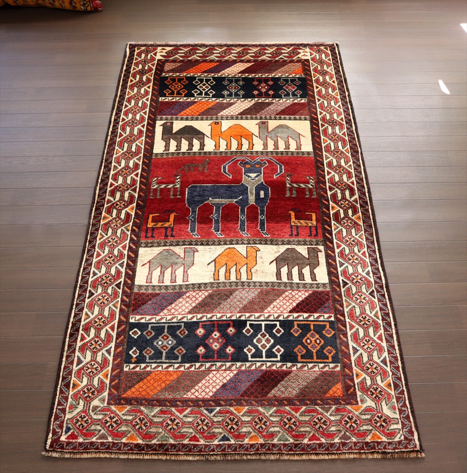 オールドギャッベ202×103cm 山羊とラクダ　部族絨毯　Old Gabbeh