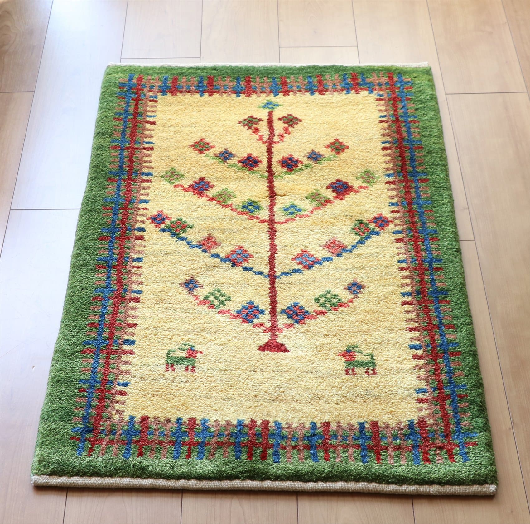 ギャッベ　ザフラ Zahra93×58cm イエロー/グリーン　大きな生命の樹