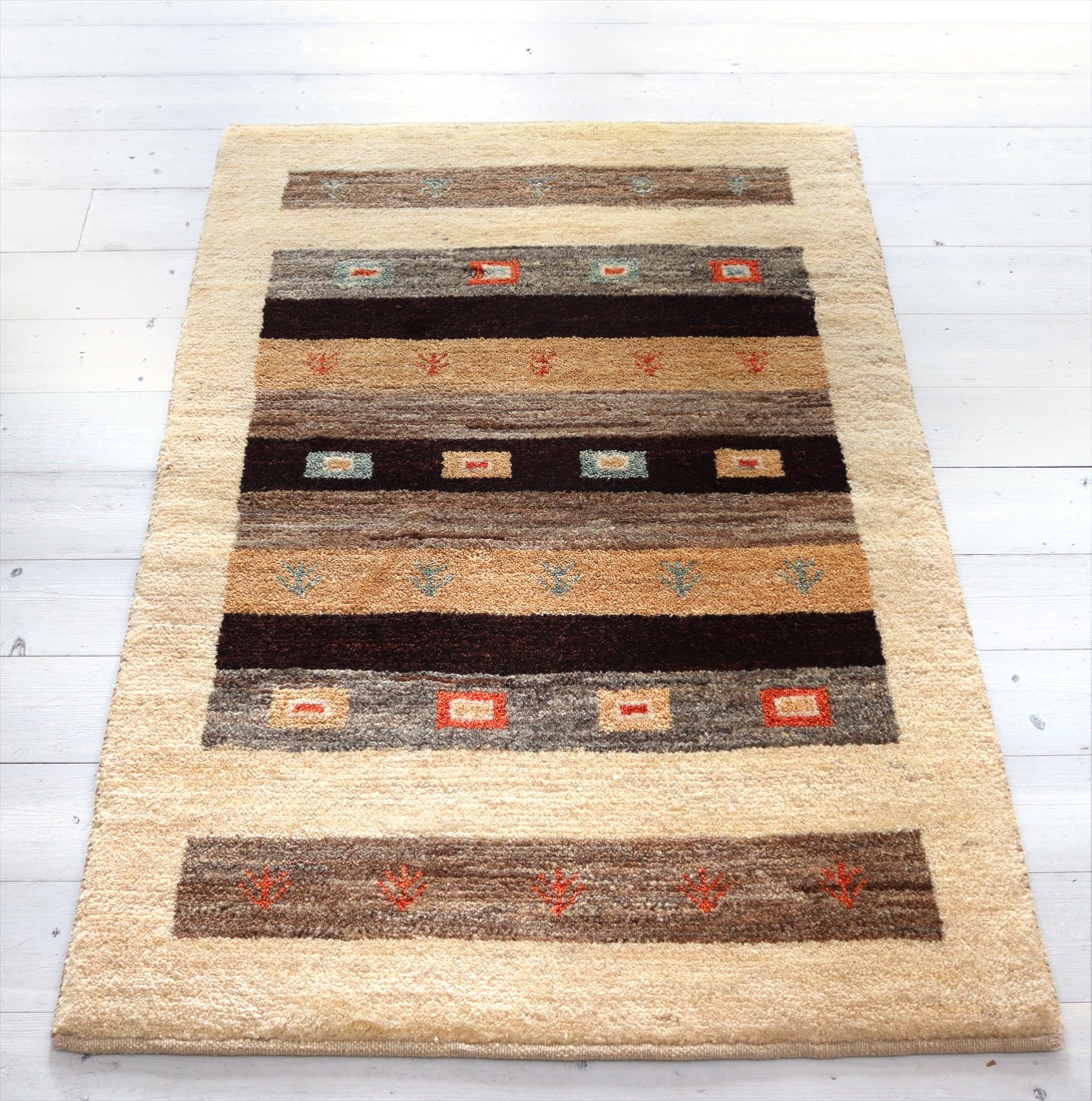 ギャッベ ザフラ Zahra115×78cm タイルと生命の樹のボーダーデザイン