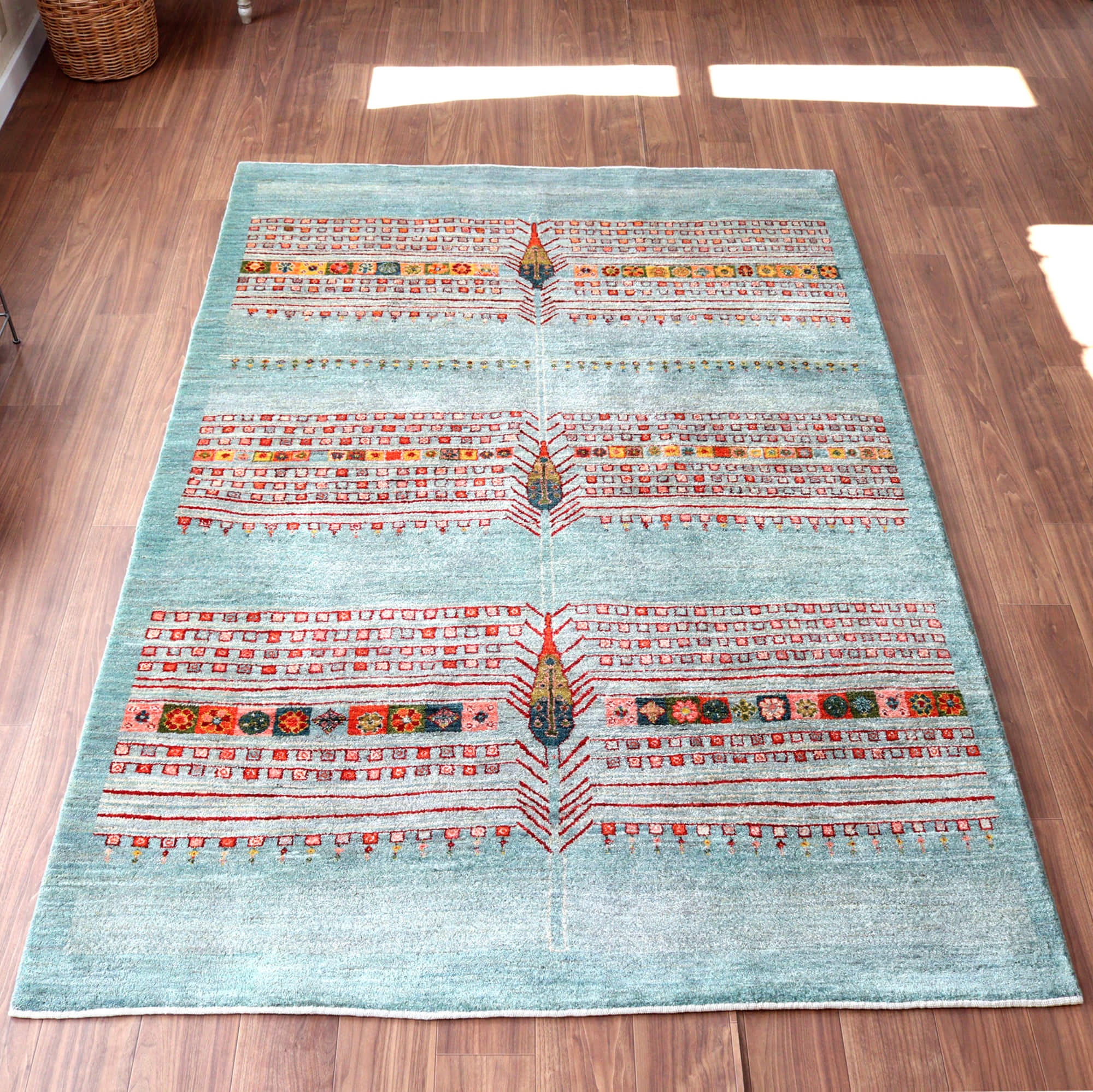 ギャッベ　細かな織り　カシュクーリ250×167cm 淡いブルー　生命の樹