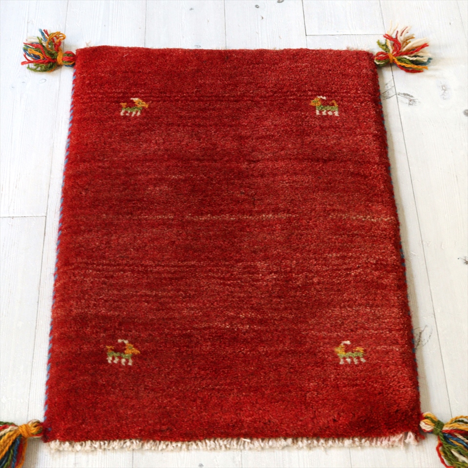 ギャッベ　玄関マット　レッド57×40cm 動物モチーフ