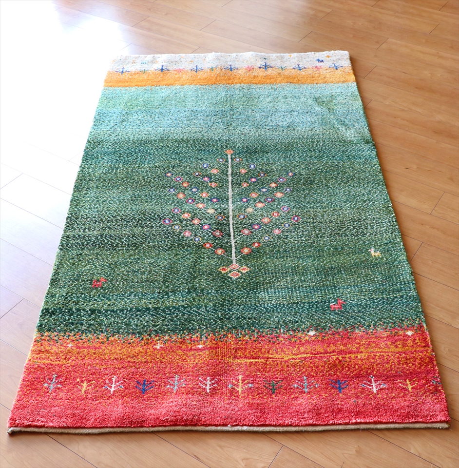 ギャッベ　ノマド　Gabbeh Nomad194×110cm パステルグリーン・生命の樹