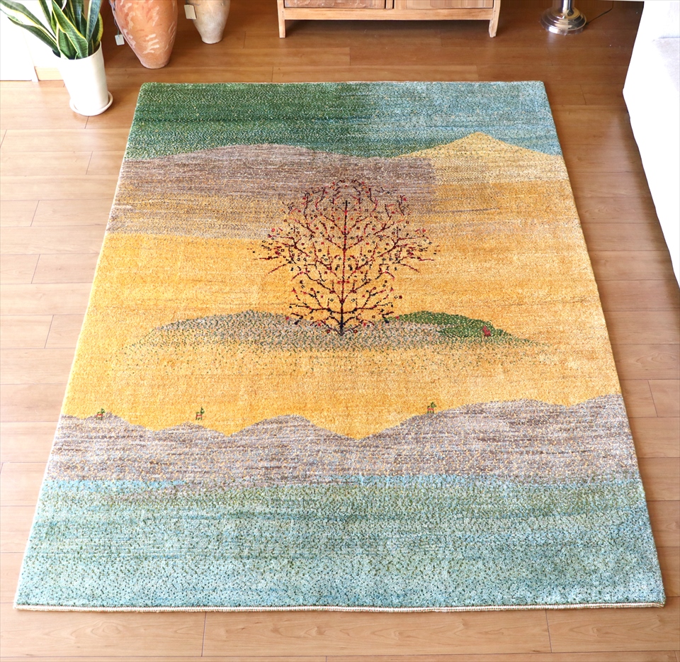 Gabbeh Banafsheh ギャッベ・バナフシェ233×176cm パステルイエロー＆グリーン　生命の樹