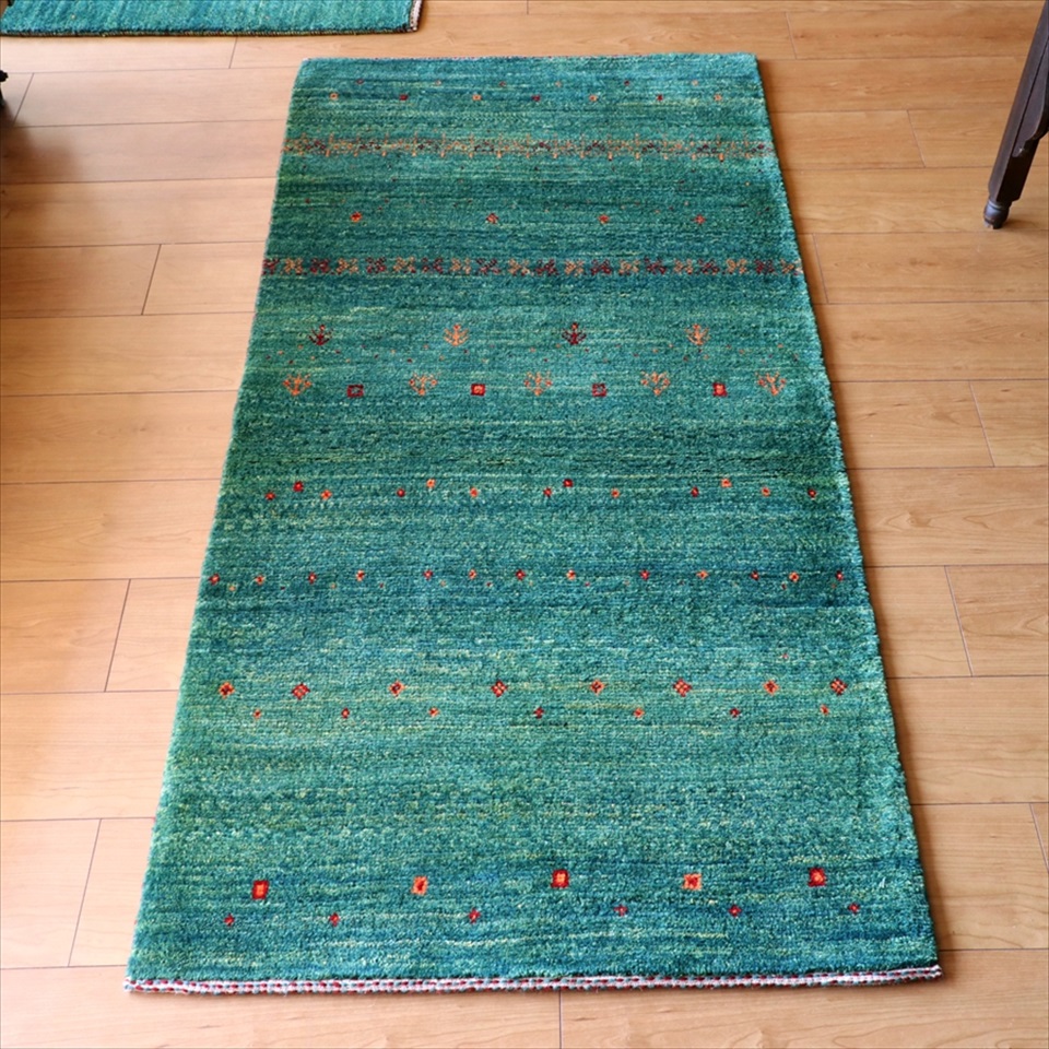 Gabbeh ギャッベ バナフシェ146×72cm 細長サイズ・グリーングラデ―ション