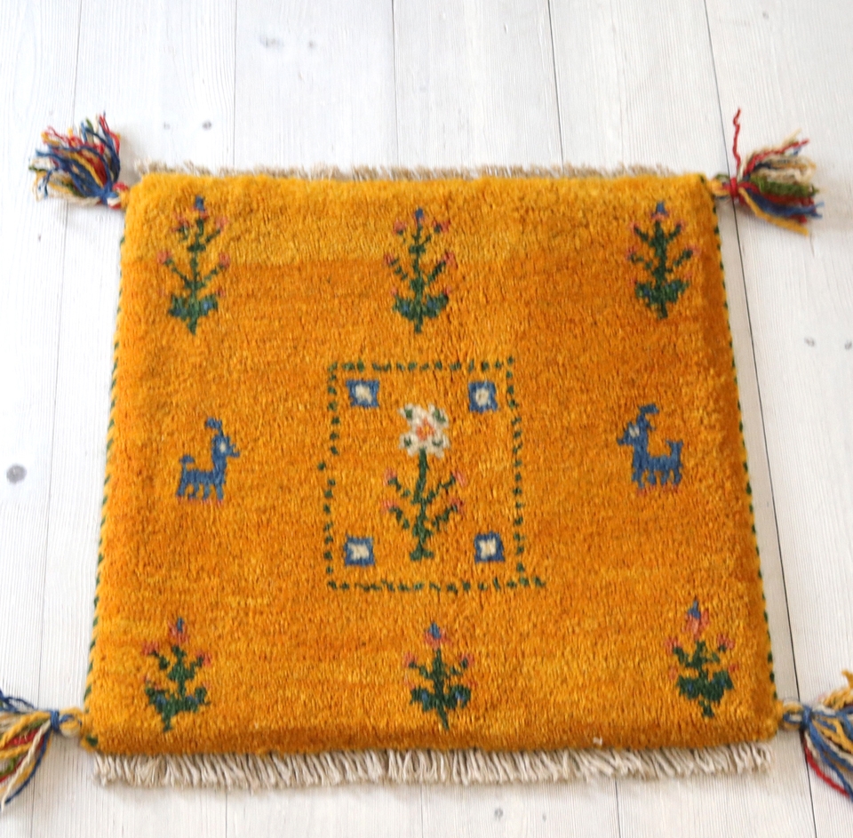 ギャッベ　座布団39×40cm イエロー