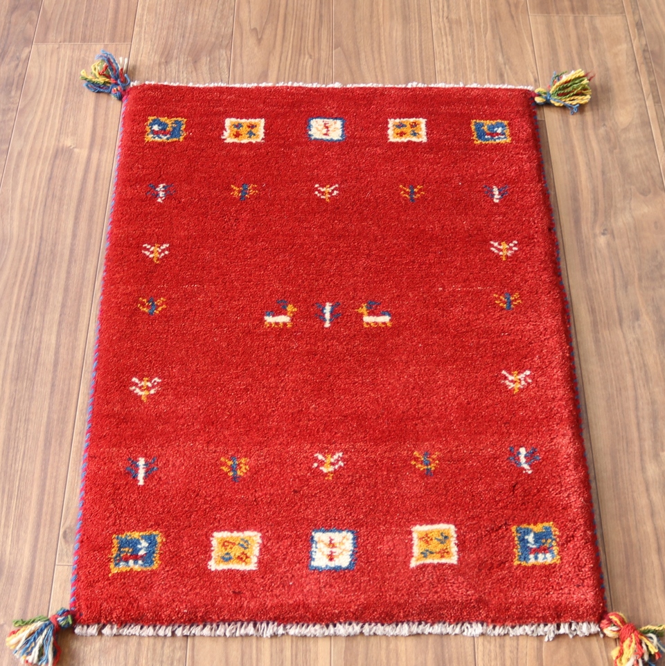 ギャッベ　玄関マット82×60cm レッド　タイル