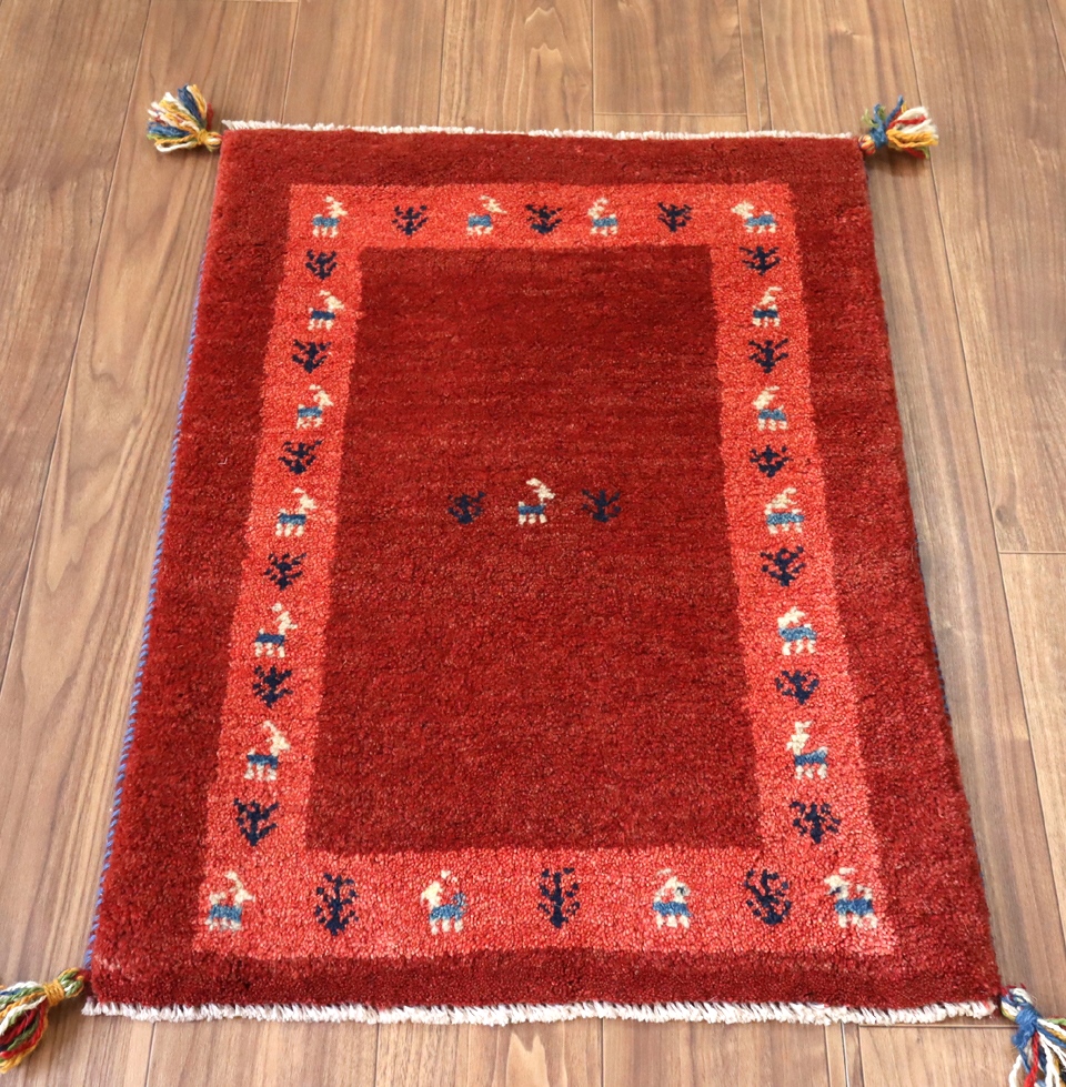 ギャッベ　玄関マット88×60cm レッド　ボーダー