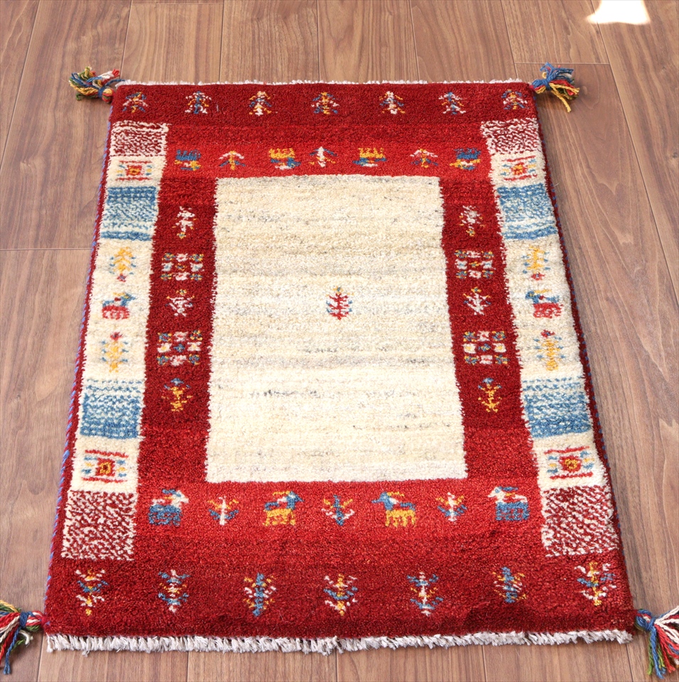 ギャッベ　玄関マット88×63cm レッド＆アイボリー