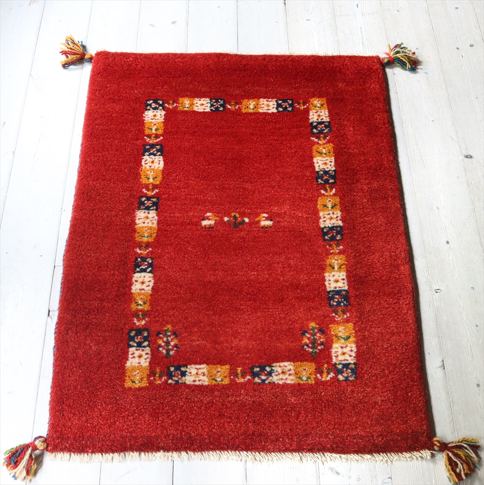 ギャッベ　玄関マット88×62cm レッド　タイル